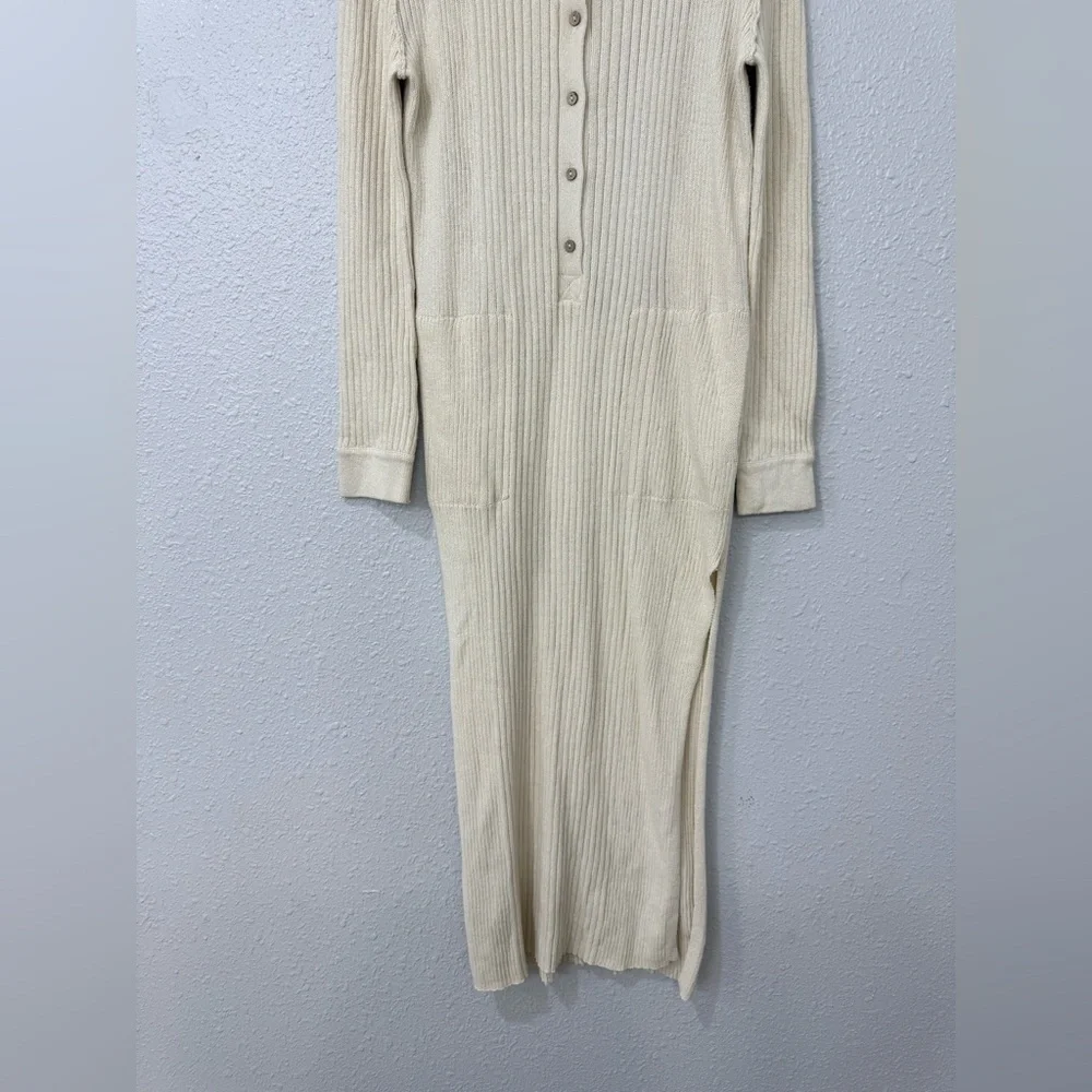 Free People FP BEACH Free Fall Sweater Maxi Slit Ribbed Dress Tan Size S